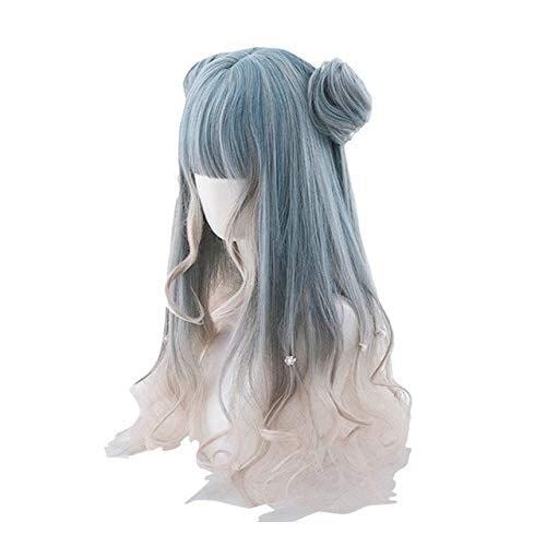 L-email Wig Long Gradient Lolita Wigs Wavy Woman Hair Cosplay Wig with Buns Halloween Heat Resistant Synthetic Hair 23inches Muli Color Coser Wig