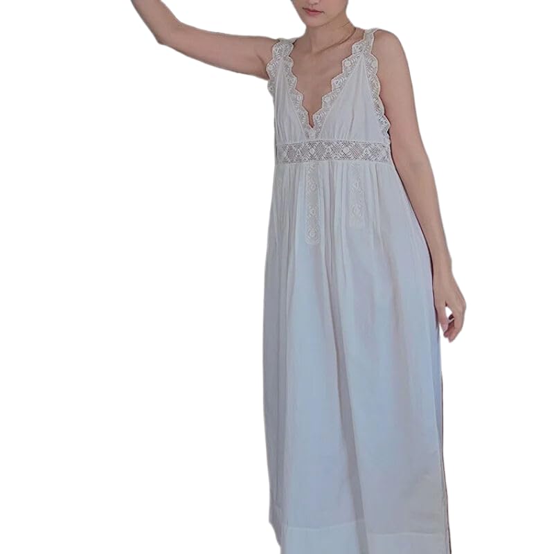 OFFSUM Camisón De Pijama De Mujer - Ropa De Dormir Sin Mangas De Encaje Sexy De Algodón Bordado A La Moda Ropa De Casa Informal De Gran Tamaño Estilo Palaciego Dulce Princesa