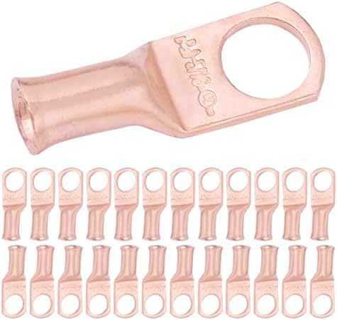 SELTERM 25pcs 8 AWG 5/16" Stud Battery Lugs, Ring Terminals, Heavy Duty Copper Wire Lugs, Battery Cable Ends, 8 Gauge Ring Terminal Connectors, UL Bare Copper Eyelets Electrical Battery Cable Lugs