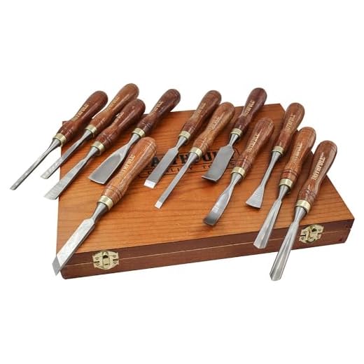 Faithfull Wood Carving Chisel Set of 12 in Presentation Case, Walnut Color