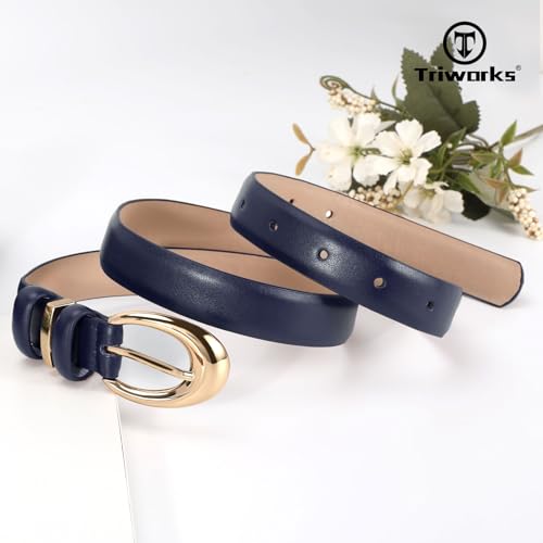 Image of TRIWORKS 2 Pack Women Leather Belt for Jeans Pants Fashion Ladies Faux Leather Belt with Gold Buckle