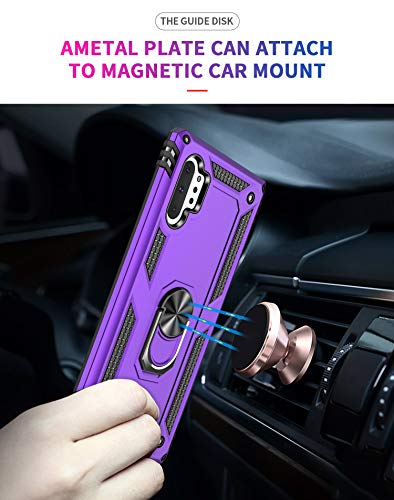 Androgate for Samsung Galaxy Note 10 Plus Case with HD Screen Protectors, Military-Grade Metal Ring Holder Stand Drop Tested Shockproof Cover Case for Samsung Note 10+/ 5G Purple
