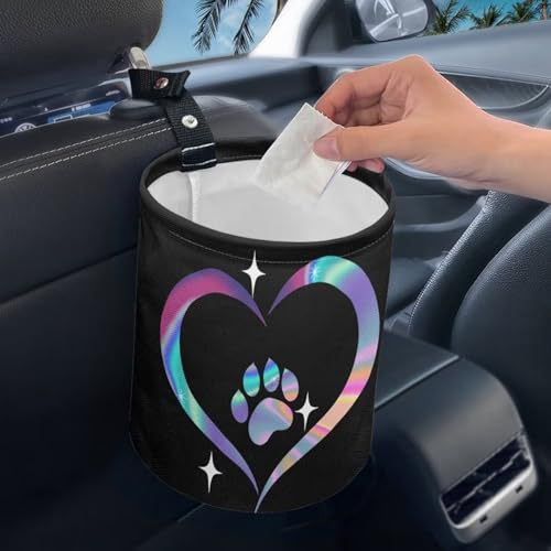 Image of Dog Paw Heart Car Garbage Can Mini Car Trash Bin Hanging Headrest with Adjustable Buttons Multipurpose Car Organizer