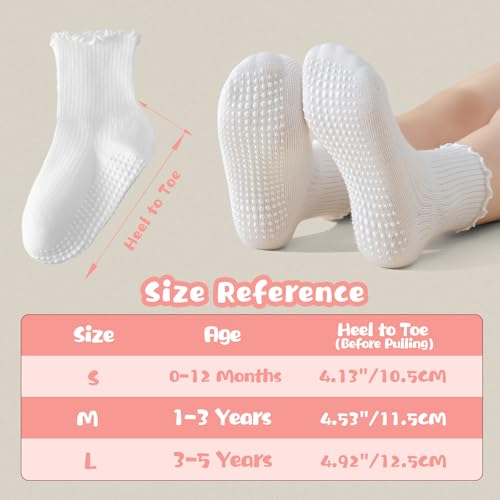 BISOUSOX White Ruffle Socks for Girls, Baby Girl Toddler Grip Socks Cute Grippy Frilly Dress Sock 0-6 6-12 Months 1-5T 8-12Years2