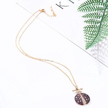 Peng Jin Collana Con Ciondolo Coccinella In Rame E Zirconi – Placcata Argento/Oro/Rosa - 3