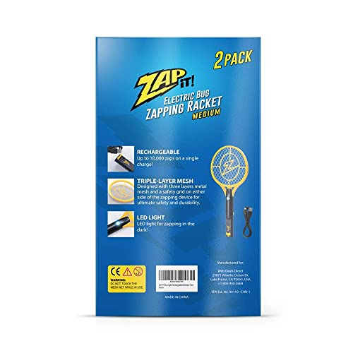 Zap It! Electric Fly Swatter Racket & Mosquito Zapper With Blue Light Attractant - High Duty 4,000 Volt Electric Bug Zapper Racket - Fly Killer Usb Rechargeable Fly Zapper Indoor Safe - 2 Pack, Yellow #TOP7