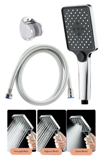Duş Seti, Aqua 3 Fonksiyonlu Kare Duş Başlığı 150 Cm Pvc Hortum Krom Mafsal