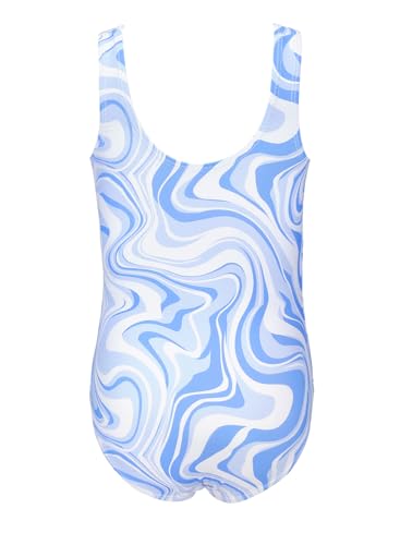 Image of SHEKINI Girls Solid Bathing Suits Kids One Piece Swimsuits U Neck Cute Swimwear