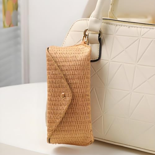 Image of kytasryl Soft Leather Sunglasses Bag,Travel Sunglass Holder Eyeglass Case Portable Slim Sunglasses Pouch (Woven Straw)