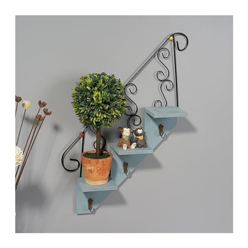 Étagère murale en fer bleu robuste style suspendu pour décoration pot