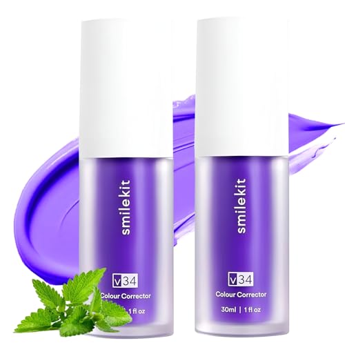 2PCS Blanqueador Dental V34,Pasta Blanqueadora Dientes,Blanqueamiento Dental Pasta de Dientes Morada,Rápida Blanquear, Corrector de Color,Adecuado Tanto para Hombres Como para Mujeres
