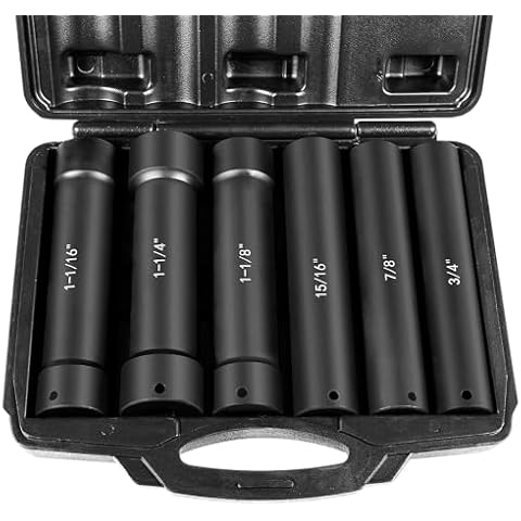 1/2 Inch Drive Heavy Duty Extended Length Extra-Deep Length Impact Socket Set with Storage Case, Including Sockets 3/4", 7/8", 15/16", 1-1/16", 1-1/8" & 1-1/4" (6PCS) Cover