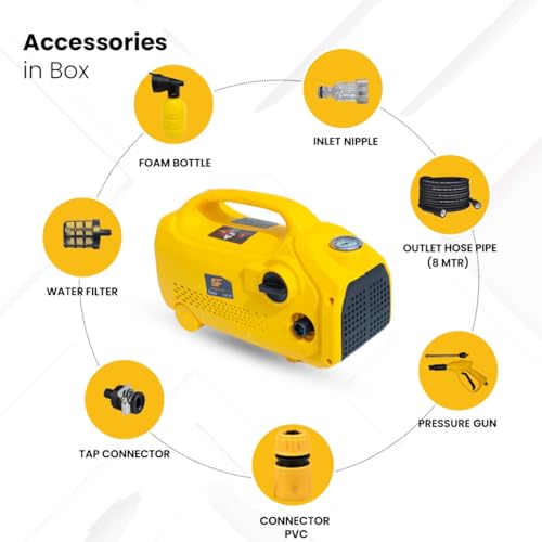 Image of SPEED FLOW 150 Bar Portable Car Washer, 2250 Watts Induction Motor, 10 L /Min Flow Rate, Auto Stop Technology, Pressure Gun & 8M Hose Pipe - Multipurpose Cleaning for Cars, Bikes, Home & Outdoor