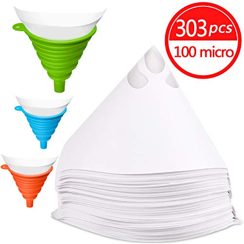 JANYUN 300 Pcs Paint Filter Strainer, Resin Filter (100 Micron), Flow Nylon Mesh, Cone Paint Filter Screen, with 3 Pcs Silicone Funnel Filter