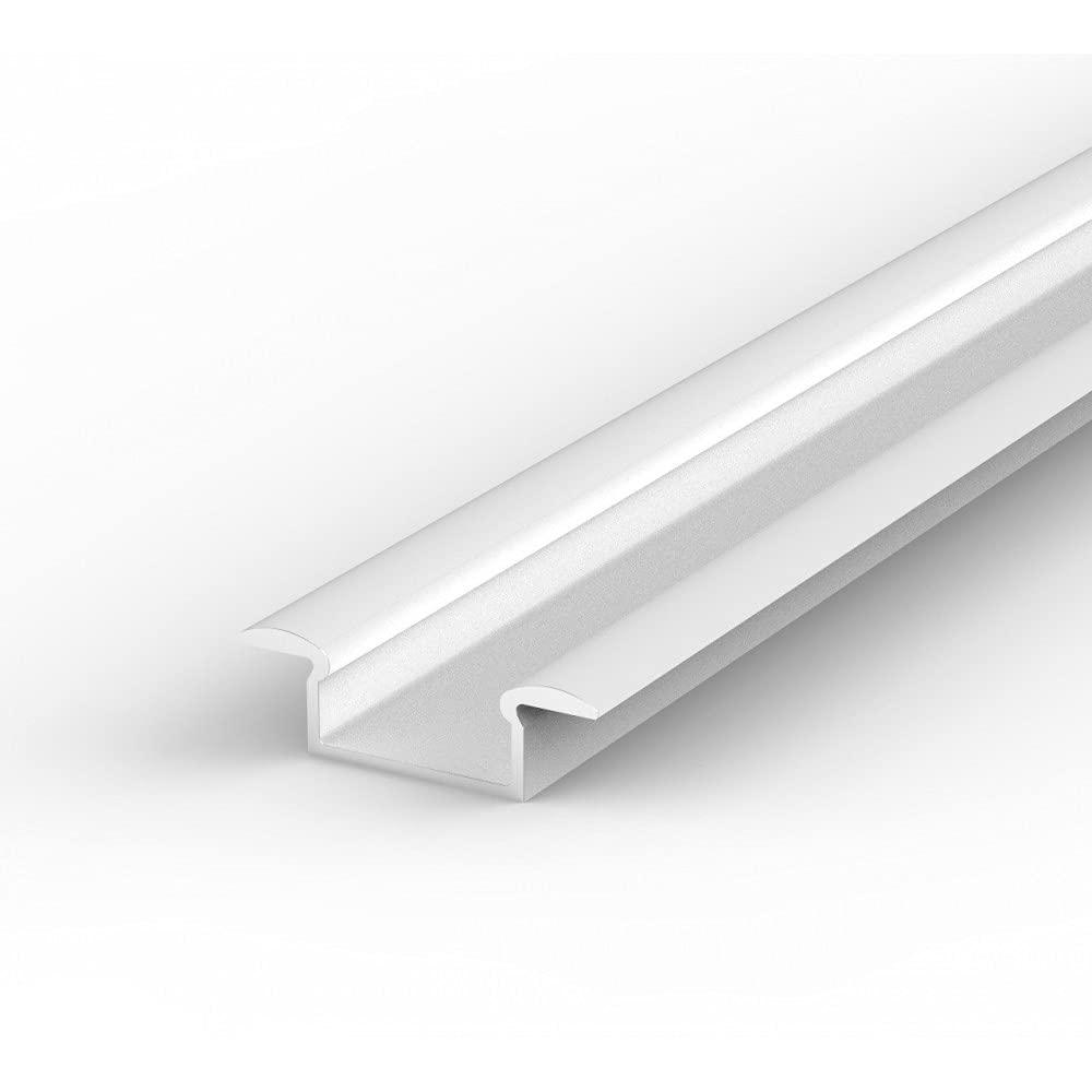 Marc Led Ltd White E1 Painted 1M Recessed Led Aluminium Extrusion With Diffuser - Milky, End Caps