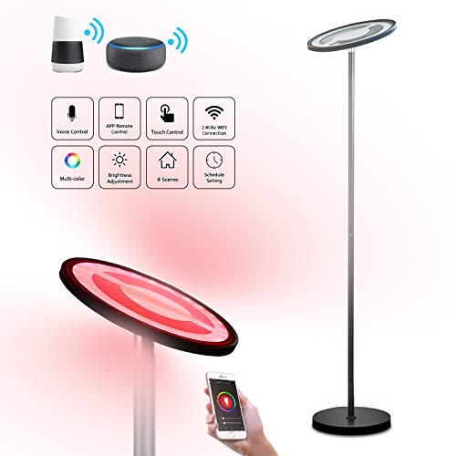 BRTLX Intelligente Lampada da Terra, Dimmerabile RGBW 25W Lampada a Stelo in LED Compatibile con Alexa e Google Assistant Controllato da Smartphone,Lampada da Pavimento per Soggiorno, Camera da letto