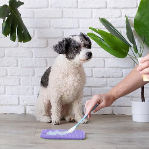 HAYGEM 2 Stück Schleckmatte Katze Fütterung, Leckmatte Hund mit Rutschfesten Saugnäpfen, Slow Feeder Hund, Inklusive Schaberbürste, Lila und Blaue Futtertröge Eignen Sich zum Baden und Putzen