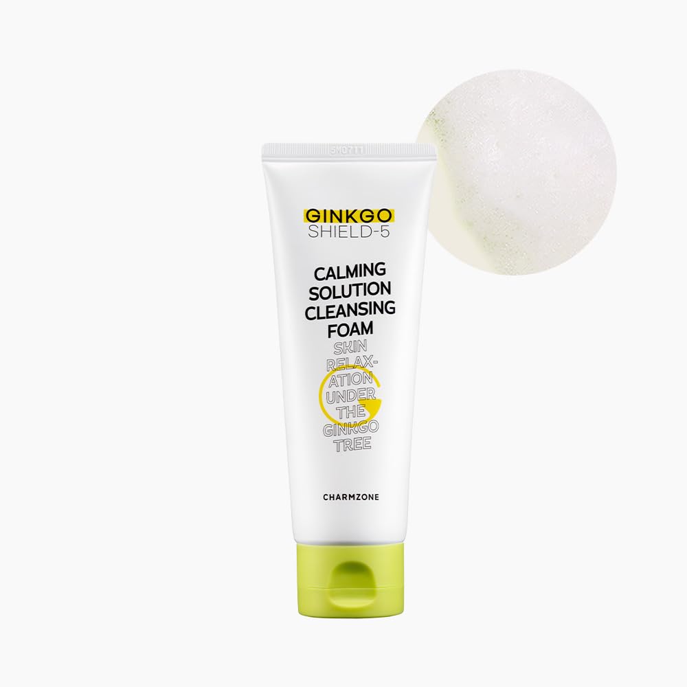 CHARMZONE Ginkgo Shield5 Calming Soultion Daily Faicla Cleansing Foam, Deep Cleansing Strengthening Skin Barrier Korean Daily Facewash (120g / 4.23oz)