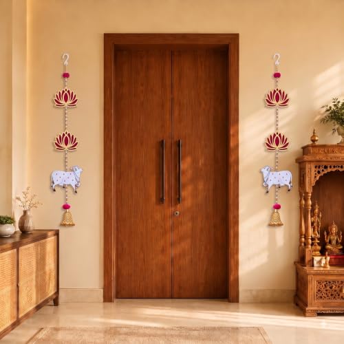 Image of JH Gallery White Pichwai Lotus - Ganesh Chaturthi Decoration Items for Home, Handmade Ganpati Makhar & Mandap Backdrop, Temple & Wall Hanging Decor (24 Inch, Pack of 2)