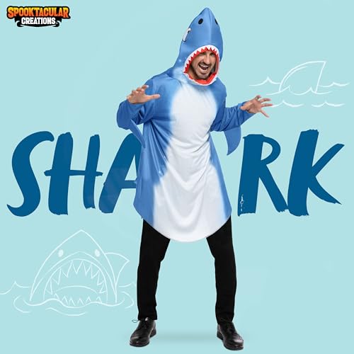 Spooktacular Creations Herren Hai-Kostüm für Halloween-Kostümparty für Erwachsene, Hai-Outfits, Tier-Mottoparty, Cosplay-Party(Blau, S)