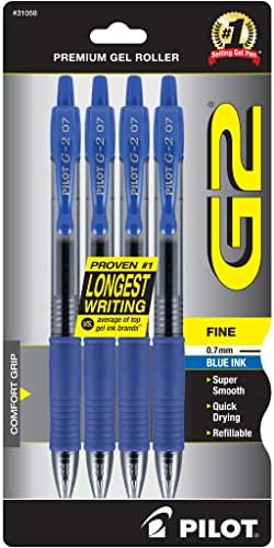 Pilot G2 Retractable Premium Gel Ink Roller Ball Pens, Fine Point, 4-Pack, Blue Ink (31058)