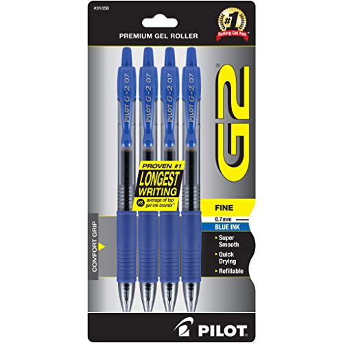 Pilot G2 Premium Refillable And Retractable Rolling Ball Gel Pens, Fine Point, Blue Ink, 4-Pack (31058) #TOP30