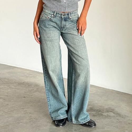 Women Low Rise Baggy Jeans Y2k Straight Wide Leg Boyfriend Viange Casual Denim Pants with Pockets2