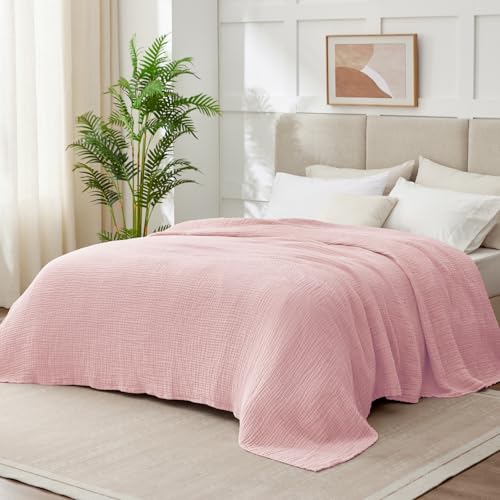 Image of 100% Cotton Muslin Blanket Queen 90 inch x 90 inch, 6 Layers Breathable and Lightweight Cotton Throw Blankets for Bed, Soft Cooling Summer Gauze Blanket for Adults All Season, Orange
