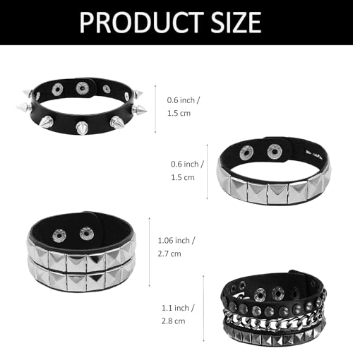 4 Pcs Leather Punk Bracelet Goth Accessory for Women Men 80s Costumes Accessories Studded Gothic Rock Bracelet Cuff3