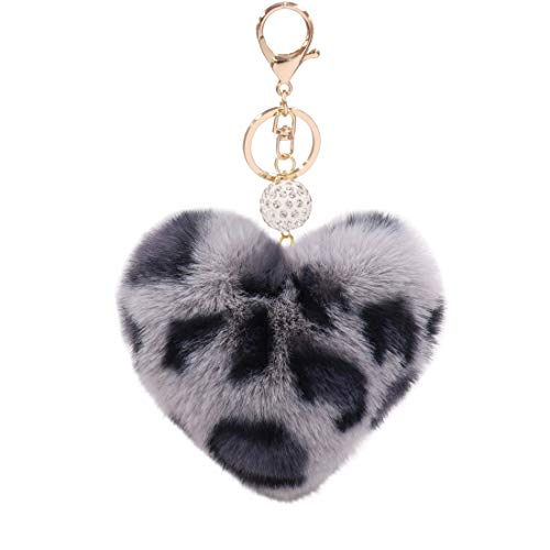 Image of Women's Heart Faux Fur Pom Pom Key Chains Bag Accessory Puffball Keyring Backpack Charms for Girls