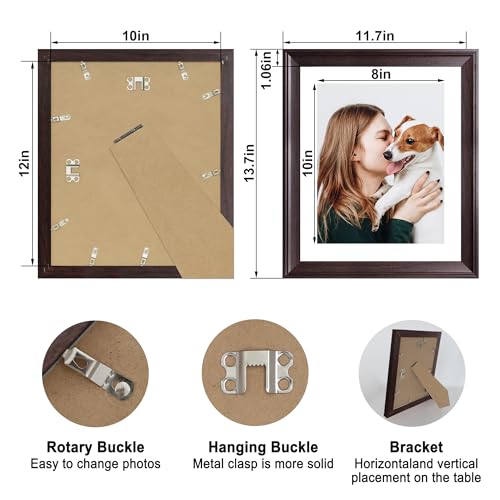 Image of iRahmen 10x12 Vintage Picture Frame with Mat 8x10 - High Definition Real Glass Wooden Photo Frames for Tabletop Display and Wall Mounting (Dark Brown, Set of 4)