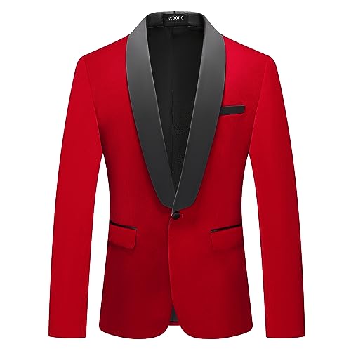 Mens Velvet Blazer Slim Fit Tuxedo Suits Jacket Shawl Collar Wedding Dinner Prom Jacket One Button Blazer Sports Coat Red