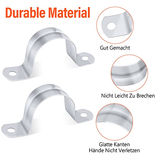 40MM Pipe Strap Clamp 20pcs, Leryati 304 Stainless Steel U Bracket 2 Hole Tube Strap, U-Tube Clamp Pipe Strap Clamp Holder Brackets Saddle Clip, Pipe Clips Connecting Ring Hose Clamp - Image 2