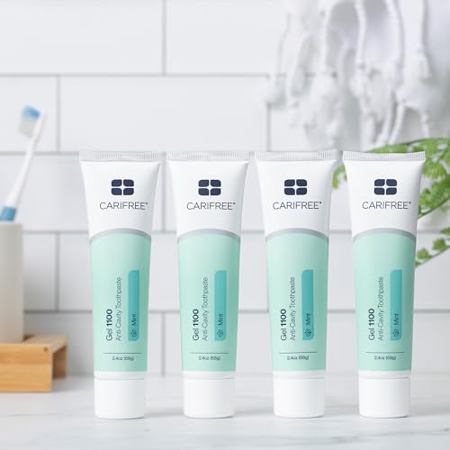 Image of CariFree Gel 1100, Mint Flavored, Anti-Cavity Fluoride Toothpaste with Nano Hydroxyapatite for pH Neutralization, Enamel Protection, Dentist Recommended for Kids and Adults (Pack of 4)