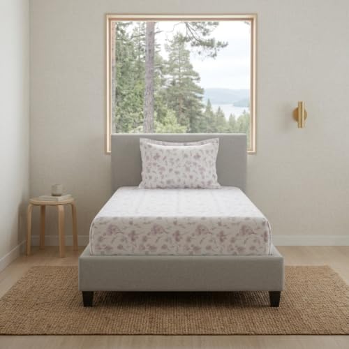 Image of Linen Home Cotton Percale Fitted Bedsheet Set Single Size Floral Mauve