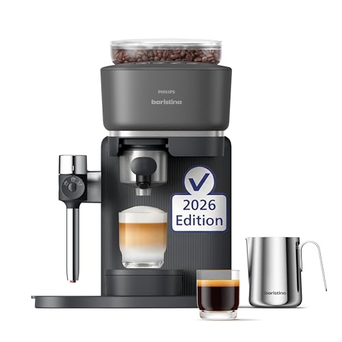 Philips Baristina Latte Espressomaschine – Kaffeemaschine mit Mahlwerk & Milchaufschäumer, 16 Bar, automatisches Mahlen, Tampen & Brühen, Espresso, Cappuccino & Latte Macchiato, BAR400/60