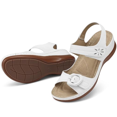 Image of SHIBEVER Wedge Sandals Women Comfortable: Sandals for Women 2026 Dressy Summer Ankle Strap Open Toe Low Heel Platform Wedges Shoes