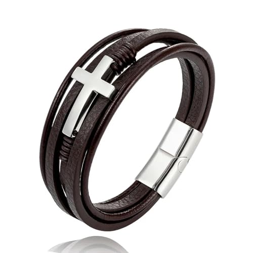 Bijoux bracelet en cuir tressé homme - Accessoire tendance double cross leather