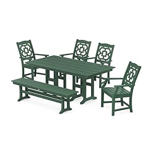 MARTHA STEWART by POLYWOODÂ® Chinoiserie 6-Piece Farmhouse Dining Set with Bench in Green