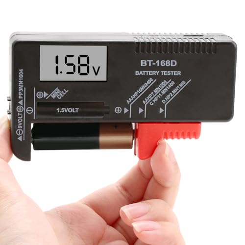 Digital Battery Tester Universal Household Battery Checker for AA AAA C D 9V 1.5V Button Cell Batteries,LCD Digital Battery Tester Volt Checker Multi Size (Model: BT-168D)