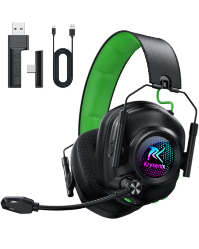 Image of Wireless Gaming Headset with Noise Canceling Microphone for PC, PS5, PS4, Switch, Mac, 2.4 GHz Wireless & Bluetooth 5.4 Gaming Headphones, Cool RGB Lighting, 50Hr Battery, 50mm Drivers(Deep Green)