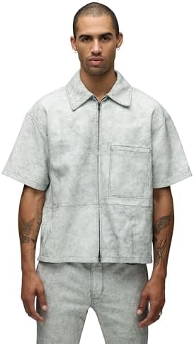 HUDSON Men&#39;s Short Sleeve Zip Up Shirt