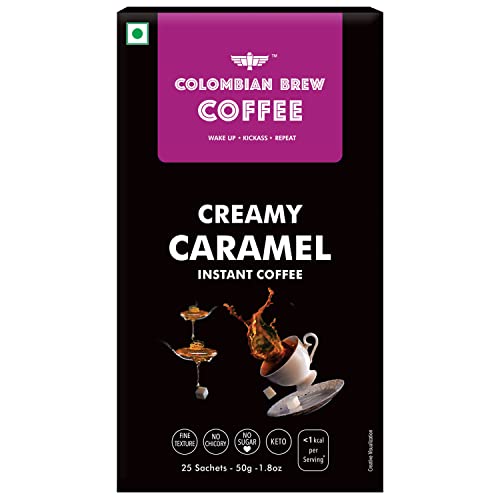 Image of Colombian Brew Creamy Caramel Instant Coffee Powder, No Sugar, 20 Sachets (Pack of 3)