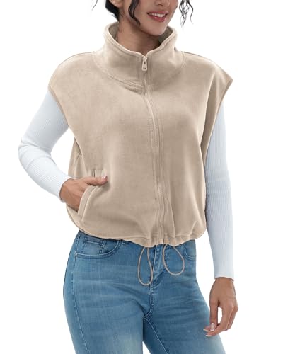 miswek Women's Full Zip Fleece Short Vest Warm Winter Sleeveless