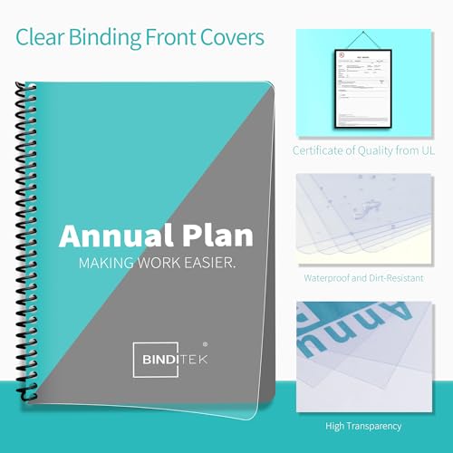 Binditek 100 Pack Binding Covers and Backs Set, 8.75 x 11.25 Inches, 50 Clear PVC (8Mil), 50 Sand-Textured Polycovers (12Mil), Oversize