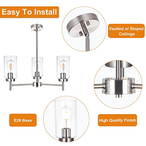 Vinluz 3 Lights Modern Chandeliers Metal Light Fixtures Ceiling Brushed Nickel Industrial Pendant Lighting For Dinging Room Living Room Kitchen Bedroom Hallway #TOP4