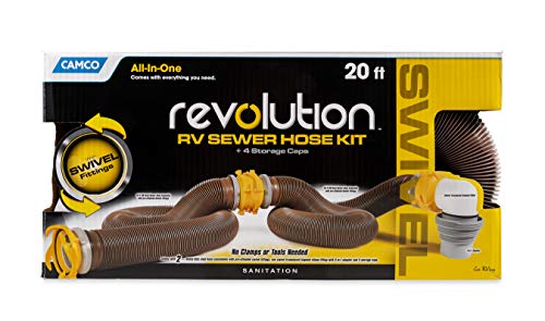 Camco 39625 Revolution 20' Sewer Hose Kit With 360 Degree Swivel Fittings And 4-In1 Elbow Adapter, Ready To Use Kit With Hose And Adapter #TOP6