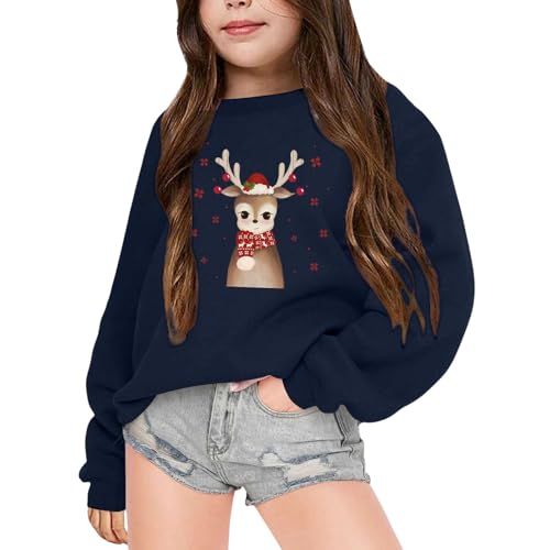 Genérico 2026 Sudadera Infantil navideña con Capucha y Cuello Chaqueta térmica Polar para niñas de Manga Larga Abrigo Estampado (Navy, 6-7 Years)
