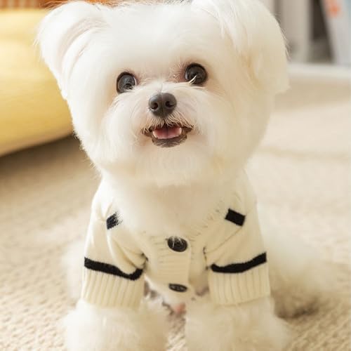 FANSU Hundepullover Kleine Hunde, Gestreifte Strickjacke Hunde Pullover Waschbar Hundepulli, Strick Pullover Hunde Shirt Wärme Hunde Pullis Strickpullover für Corgi Dackel (S,Schwarz Weiß)