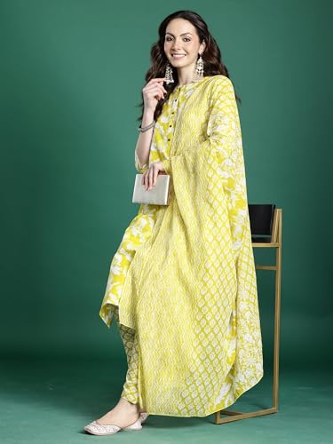Image of INDO ERA Women Pure Cotton Kurta Set with Dupatta | Festive Suit Set, 11047